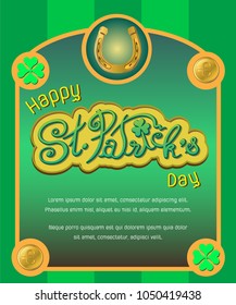 St. Patricks Day card lucky symbol golden horseshoe and coins to celebrate luck on St Patrick's Day on March 17th