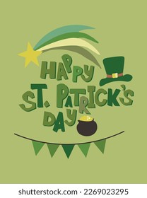 St. Patrick's day card in monochrome green with lettering