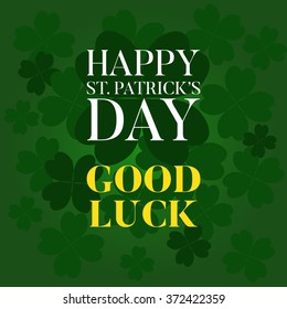 St. Patrick's Day card on green background with clover