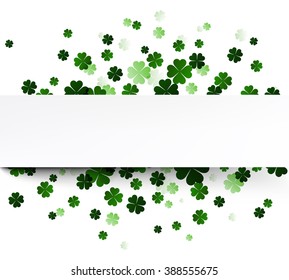 St. Patrick's day card with shamrocks. Vector paper illustration.