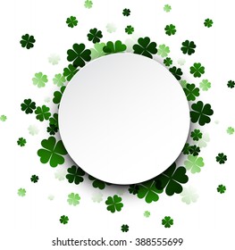 St. Patrick's day card with shamrocks. Vector paper illustration.