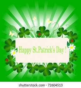 St. Patrick's day card with shamrocks and banner. vector.