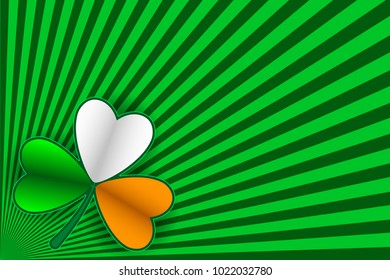 St Patrick's day card. Striped background and shamrock in color of Irish flag. Vector illustration EPS10 for Saint Patrick Day Greeting Card