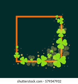 St. Patrick's Day card template with a frame and green clover. Vector illustration.
Shamrock leaves on dark background for party invitations, celebration posters, banners and flyers.