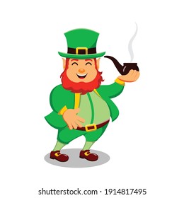 St. Patrick's Day Cartoon Character Leprechaun with Smoke Pipe