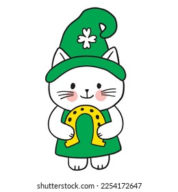 ST patrick's day cartoon cute character cat vector.