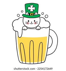 ST patrick's day cartoon cute character cat vector.