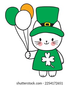 ST patrick's day cartoon cute character cat vector.