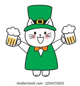 ST patrick's day cartoon cute character cat vector.