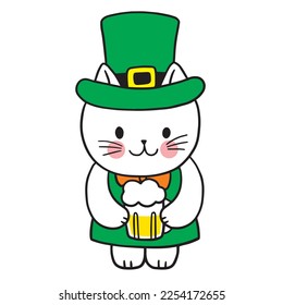 ST patrick's day cartoon cute character cat vector.