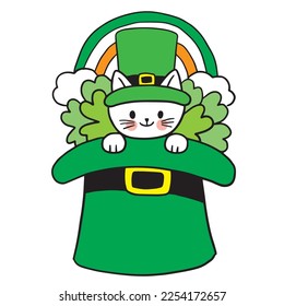 ST patrick's day cartoon cute character cat vector.