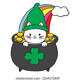 ST patrick's day cartoon cute character cat vector.