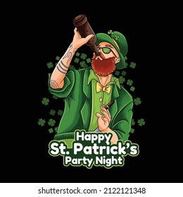 St. Patrick's Day Cartoon Man drinking a bottle of beer