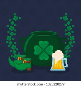 st patricks day cauldron with beer jar and leprechaun boots