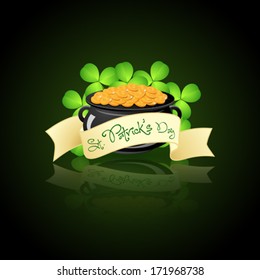 St. Patrick's Day Cauldron with Gold Coins and Shamrocks