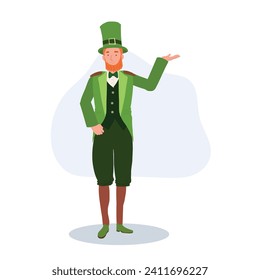 St Patrick's Day Celebration. Cheerful Man in Leprechaun Costume Welcoming Festivities