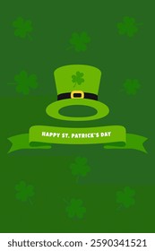 St Patricks Day Celebration Greeting Card Banner with a Cartoon Leprechaun's Hat in a Green Color Decorated with Shamrock or Irish Clovers perfect for a festive Saint Patrick theme