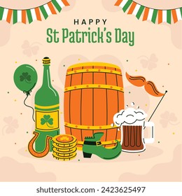 St. Patrick's Day Celebration. Happy Saint Patrick's Day background. March 17. Cartoon Vector illustration design for Poster, Banner, Flyer, Greeting, Card, Cover, Post, Invitation. Ireland Feast day.