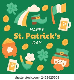 St. Patrick's Day Celebration. Happy Saint Patrick's Day background. March 17. Cartoon Vector illustration design for Poster, Banner, Flyer, Greeting, Card, Cover, Post, Invitation. Ireland Feast day.