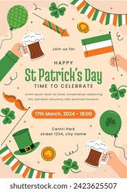 St. Patrick's Day Celebration. Happy Saint Patrick's Day background. March 17. Cartoon Vector illustration design for Poster, Banner, Flyer, Greeting, Card, Cover, Post, Invitation. Ireland Feast day.