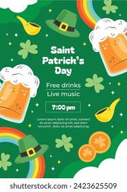 St. Patrick's Day Celebration. Happy Saint Patrick's Day background. March 17. Cartoon Vector illustration design for Poster, Banner, Flyer, Greeting, Card, Cover, Post, Invitation. Ireland Feast day.