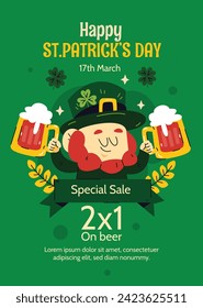 St. Patrick's Day Celebration. Happy Saint Patrick's Day background. March 17. Cartoon Vector illustration design for Poster, Banner, Flyer, Greeting, Card, Cover, Post, Invitation. Ireland Feast day.