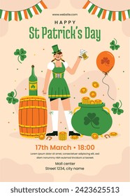 St. Patrick's Day Celebration. Happy Saint Patrick's Day background. March 17. Cartoon Vector illustration design for Poster, Banner, Flyer, Greeting, Card, Cover, Post, Invitation. Ireland Feast day.