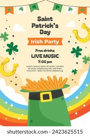 St. Patrick's Day Celebration. Happy Saint Patrick's Day background. March 17. Cartoon Vector illustration design for Poster, Banner, Flyer, Greeting, Card, Cover, Post, Invitation. Ireland Feast day.