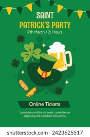 St. Patrick's Day Celebration. Happy Saint Patrick's Day background. March 17. Cartoon Vector illustration design for Poster, Banner, Flyer, Greeting, Card, Cover, Post, Invitation. Ireland Feast day.
