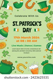 St. Patrick's Day Celebration. Happy Saint Patrick's Day background. March 17. Cartoon Vector illustration design for Poster, Banner, Flyer, Greeting, Card, Cover, Post, Invitation. Ireland Feast day.