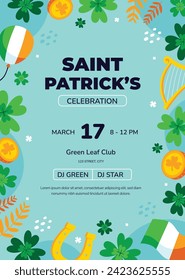 St. Patrick's Day Celebration. Happy Saint Patrick's Day background. March 17. Cartoon Vector illustration design for Poster, Banner, Flyer, Greeting, Card, Cover, Post, Invitation. Ireland Feast day.