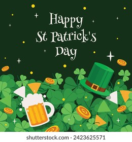 St. Patrick's Day Celebration. Happy Saint Patrick's Day background. March 17. Cartoon Vector illustration design for Poster, Banner, Flyer, Greeting, Card, Cover, Post, Invitation. Ireland Feast day.
