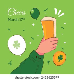 St. Patrick's Day Celebration. Happy Saint Patrick's Day background. March 17. Cartoon Vector illustration design for Poster, Banner, Flyer, Greeting, Card, Cover, Post, Invitation. Ireland Feast day.