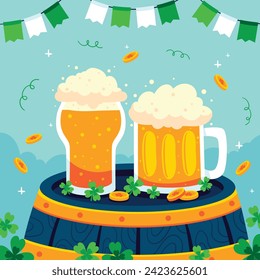 St. Patrick's Day Celebration. Happy Saint Patrick's Day background. March 17. Cartoon Vector illustration design for Poster, Banner, Flyer, Greeting, Card, Cover, Post, Invitation. Ireland Feast day.