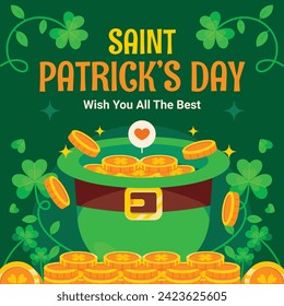 St. Patrick's Day Feier. Alles Gute zum Saint Patrick's Day Hintergrund. 17. März. Cartoon Vektorgrafik Design für Poster, Banner, Flyer, Gruß, Card, Cover, Post, Einladung. Irland Feiertag.