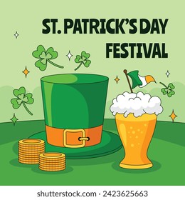 St. Patrick's Day Celebration. Happy Saint Patrick's Day background. March 17. Cartoon Vector illustration design for Poster, Banner, Flyer, Greeting, Card, Cover, Post, Invitation. Ireland Feast day.