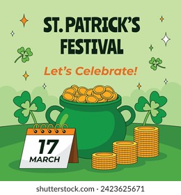 St. Patrick's Day Celebration. Happy Saint Patrick's Day background. March 17. Cartoon Vector illustration design for Poster, Banner, Flyer, Greeting, Card, Cover, Post, Invitation. Ireland Feast day.
