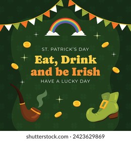 St. Patrick's Day Celebration. Happy Saint Patrick's Day background. March 17. Cartoon Vector illustration design for Poster, Banner, Flyer, Greeting, Card, Cover, Post, Invitation. Ireland Feast day.