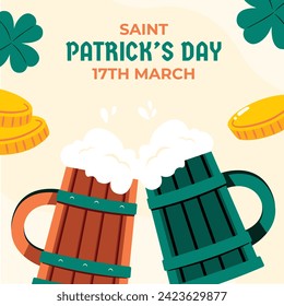 St. Patrick's Day Celebration. Happy Saint Patrick's Day background. March 17. Cartoon Vector illustration design for Poster, Banner, Flyer, Greeting, Card, Cover, Post, Invitation. Ireland Feast day.