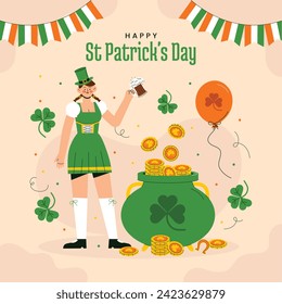 St. Patrick's Day Celebration. Happy Saint Patrick's Day background. March 17. Cartoon Vector illustration design for Poster, Banner, Flyer, Greeting, Card, Cover, Post, Invitation. Ireland Feast day.