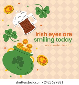 St. Patrick's Day Celebration. Happy Saint Patrick's Day background. March 17. Cartoon Vector illustration design for Poster, Banner, Flyer, Greeting, Card, Cover, Post, Invitation. Ireland Feast day.