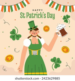 St. Patrick's Day Celebration. Happy Saint Patrick's Day background. March 17. Cartoon Vector illustration design for Poster, Banner, Flyer, Greeting, Card, Cover, Post, Invitation. Ireland Feast day.