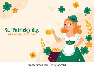 St. Patrick's Day Celebration. Happy Saint Patrick's Day background. March 17. Cartoon Vector illustration design for Poster, Banner, Flyer, Greeting, Card, Cover, Post, Invitation. Ireland Feast day.