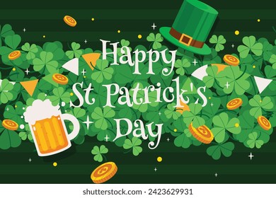 St. Patrick's Day Celebration. Happy Saint Patrick's Day background. March 17. Cartoon Vector illustration design for Poster, Banner, Flyer, Greeting, Card, Cover, Post, Invitation. Ireland Feast day.