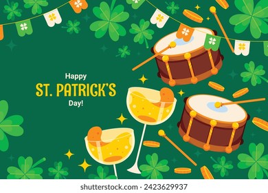 St. Patrick's Day Celebration. Happy Saint Patrick's Day background. March 17. Cartoon Vector illustration design for Poster, Banner, Flyer, Greeting, Card, Cover, Post, Invitation. Ireland Feast day.