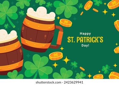 St. Patrick's Day Celebration. Happy Saint Patrick's Day background. March 17. Cartoon Vector illustration design for Poster, Banner, Flyer, Greeting, Card, Cover, Post, Invitation. Ireland Feast day.