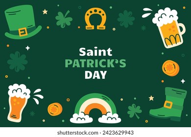 St. Patrick's Day Celebration. Happy Saint Patrick's Day background. March 17. Cartoon Vector illustration design for Poster, Banner, Flyer, Greeting, Card, Cover, Post, Invitation. Ireland Feast day.