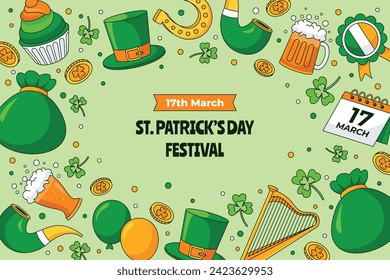 St. Patrick's Day Celebration. Happy Saint Patrick's Day background. March 17. Cartoon Vector illustration design for Poster, Banner, Flyer, Greeting, Card, Cover, Post, Invitation. Ireland Feast day.