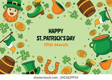 St. Patrick's Day Celebration. Happy Saint Patrick's Day background. March 17. Cartoon Vector illustration design for Poster, Banner, Flyer, Greeting, Card, Cover, Post, Invitation. Ireland Feast day.