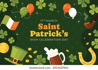 St. Patrick's Day Celebration. Happy Saint Patrick's Day background. March 17. Cartoon Vector illustration design for Poster, Banner, Flyer, Greeting, Card, Cover, Post, Invitation. Ireland Feast day.